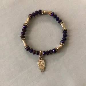 Monet purple crystal beaded elasticized bracelet